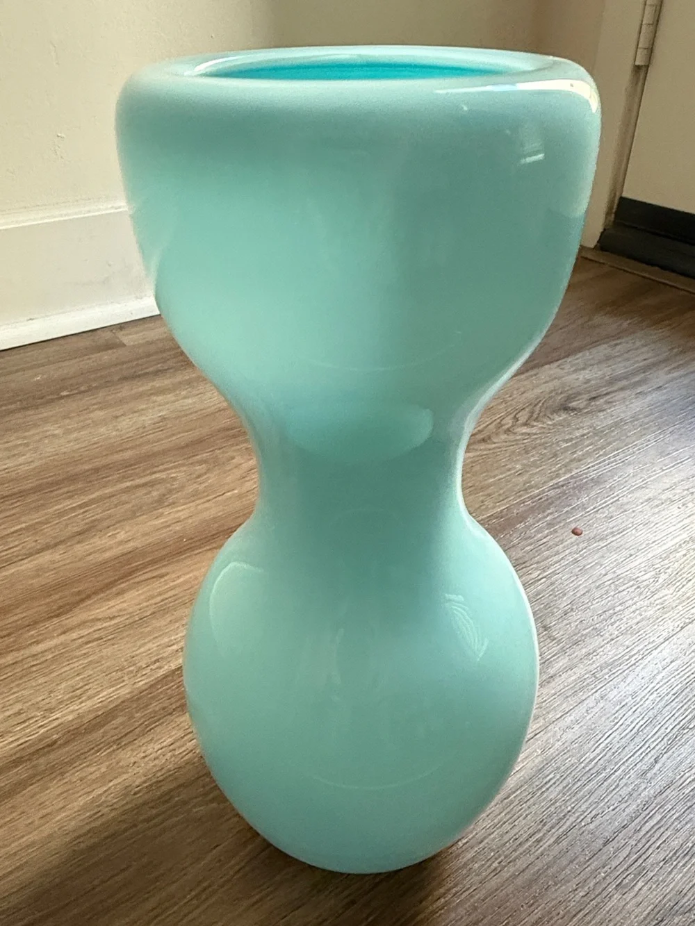 Crate & Barrel Karma Blue Art Glass Hourglass-Shaped Vase